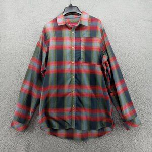 John M Browning Shirt Mens Large‎ Orange Green Plaid Button Up Deer Camo Hunter